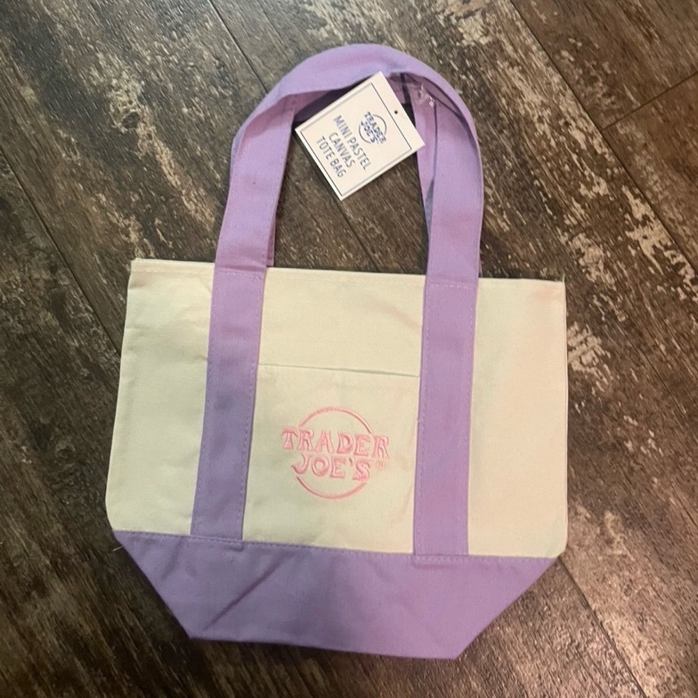 TRADER JOE'S Lavender Patel Mini Canvas Tote Bag NWT